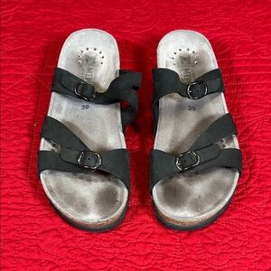 Mephisto Hannel Black Nubuck Sandals with Buckles